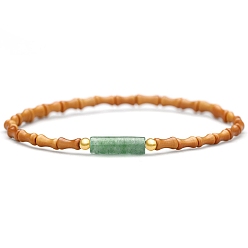Зеленый Авантюрин Браслеты-колонны из натурального зеленого авантюрина, Эластичные браслеты ручной работы из бамбука с оливковой косточкой и бисером для женщин и мужчин, 7-7/8 дюйм (20 см)