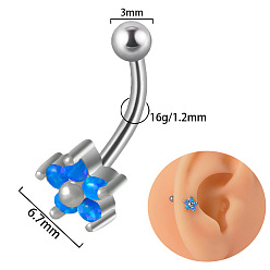 Цветок G23 серьги-гвоздики с изогнутой штангой и хрящом из титана с королевским синим кубическим цирконием, платина, цветок, Длина стержня: 8мм, штифты : 1.2 мм