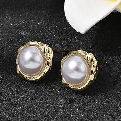 Настоящее золото 18K Латунь серьги стержня, с пластмассовой жемчужиной abs, долговечный, стойки покрытие, без свинца и без кадмия, реальный 18 k позолоченный, 15.5x13.5 мм