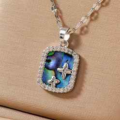 Платина Простые латунные прозрачные кубические цирконии квадратные звездные подвески ожерелья, с Пауа оболочке, платина, 15.75 дюйм (40 см)