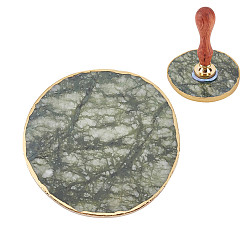 Dark Sea Green Marble Drink Coasters, Flat Round, Dark Sea Green, 8.9x8.5x0.6cm