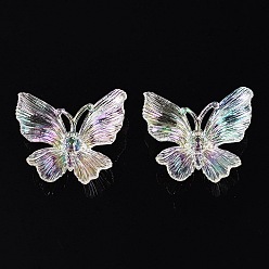 Clair AB Pendentifs en plastique transparent, charmes de papillon, de couleur plaquée ab , clair ab, 33.5~36x39~40x10~11.5mm, Trou: 7.5~9.5x2.5~3mm, environ335 pcs / 500 g