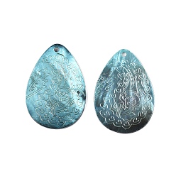 Бледно-бирюзовый Большие подвески-ракушки из натуральной черной губной помады, резные подвески в виде слезинок, бледные бирюзовая, 55x37x2~3 мм, отверстие : 2.8 мм