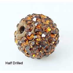 Копченая Топаз Бусины со стразами, полимерная глина , pave disco бусины, класс А, круглые, половине просверлил, курил топазом, 12 мм, отверстие : 1 мм