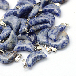 Blue Spot Jasper Moon Natural Blue Spot Jasper Pendants, with Platinum Tone Brass Findings, 21~24x12~14x5~6mm, Hole: 2x7mm