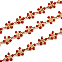 Красный Звено цепи с эмалью из золотой латуни, долговечный, с катушкой, несварные, цветок, красные, 9x6x1 мм, 32.8 футов (10 м) / рулон