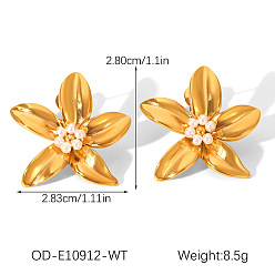 Golden 304 Stainless Steel Stud Earrings for Women, Flower, with Glass Beads, Golden, 28x28.3mm