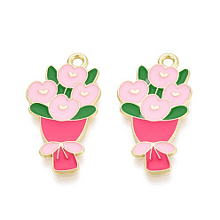 Лавандовый румянец Подвески из сплава с эмалью ко дню святого валентина, , золотые, лавандовый румянец, 27x14.5x1 мм, отверстие : 1.8 мм