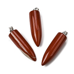 Красный Камень Подвески из натуральной красной яшмы, Подвески в форме пули с 304 защелкивающимися креплениями из нержавеющей стали, цвет нержавеющей стали, 45x11.5~12 мм, отверстие : 7x4 мм