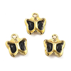 Черный Стеклянные прелести, бабочка, с латунной фурнитурой , долговечный, золотые, чёрные, 8.5x7x2 мм, отверстие : 1 мм