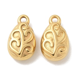 Настоящее золото 18K Ионное покрытие (ip) 304 брелоки из нержавеющей стали, слезинка с цветочным шармом, реальный 18 k позолоченный, 14.5x8.5x4.5 мм, отверстие : 1.6 мм