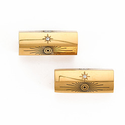 Настоящее золото 14K 304 из нержавеющей стали бусы, со стразами, шестиугольная призма, реальный 14 k позолоченный, 19.5x9x8 мм, отверстие : 1.6 мм