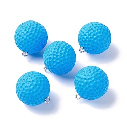 Sky Blue Plastic Pendants, with Platinum Tone Iron Loops, Uneven Tennis and Rugby, Sky Blue, 23x20mm, Hole: 2mm