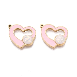 Pink 304 нержавеющей стальной эмали подвески, сердце прелести, cmолой, ионное покрытие (ip), долговечный, золотые, розовые, 20x16x5 мм, отверстие : 1.2 мм
