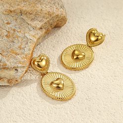 Oval 304 из нержавеющей стали болтаться серьги, золотые, овальные, 35x18.5 мм