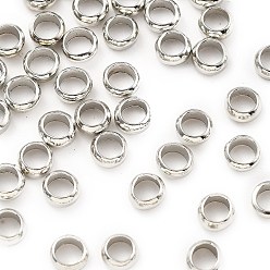 Платина Зажимные бусины из латуни, платина, 4x2 мм, отверстие : 3 мм