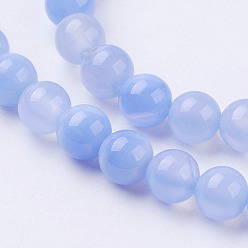 Light Sky Blue Natural Striped Agate/Banded Agate Bead Strands, Dyed & Heated, Round, Light Sky Blue, 4mm, Hole: 0.5mm, about 93pcs/strand, 14.7 inch(375mm)