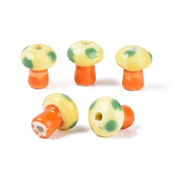 Champagne Yellow Handmade Porcelain Beads, Hand Painted Ceramic Beads, Mushroom, Famille Rose Porcelain, Champagne Yellow, 11.5~12.5x10~10.5mm, Hole: 1.6~2mm