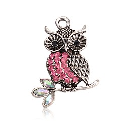Роза Антикварные серебряные подвески тон сплава горный хрусталь птиц, сова ожерелье подвески для Хэллоуина, роза, 34x26x3 мм, отверстие : 3 мм