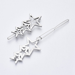 Platinum Alloy Hollow Geometric Hair Pin, Ponytail Holder Statement, Hair Accessories for Women, Cadmium Free & Lead Free, Star, Platinum, 48x27mm, Clip: 58mm long