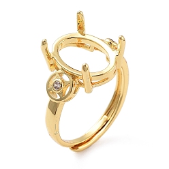 Золотой Стойка покрытие овальная латунь микропаве кубический цирконий регулируемый солитер кольцо компоненты, 4 настройки кольца зубца когтя, долговечный, золотые, лоток : 12x8 мм, внутренний диаметр: 19 мм