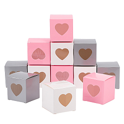 Mixed Color Paper Candy Boxes, Bakery Box, with PVC Clear Window, for Party, Wedding, Baby Shower, Square, Mixed Color, Finished Product: 5x5x5cm, Clear Window: 2.7x3cm, 3 colors, 20pcs/color, 60pcs/set