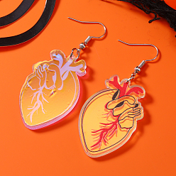 Сердце Акриловые серьги-подвески на Хэллоуин, платина, сердце, 62x25 мм