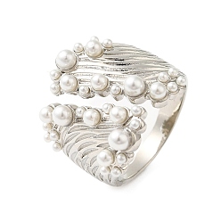 Платина Латунные открытые кольца манжеты, кольцо из искусственного жемчуга для женщин, без кадмия и без свинца, платина, размер США 6 3/4 (17.1 мм)