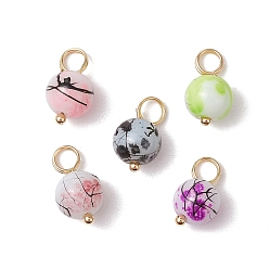 Золотой Подвески из расписного стекла для волочения и выпечки, круглые, с 304 петлями из нержавеющей стали, золотые, 15x8 мм, отверстие : 4 мм