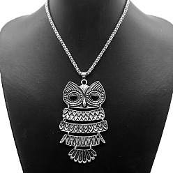 Сова Сплав горный хрусталь кулон ожерелья, платина, сова