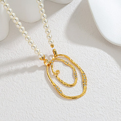 Oval Женское ожерелье из бусин с подвеской в виде капли из искусственного жемчуга и 304 кристаллами из нержавеющей стали., белые, золотые, овальные, 15.94 дюйм (40.5 см), Кулон : 36x54 мм