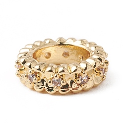 Настоящее золото 18K Экологически чистые стойки покрытие латунь микро паве кубический цирконий европейские бусины, бусины с большим отверстием, долговечный, без свинца и без кадмия, круглые кольца, реальный 18 k позолоченный, 10x3 мм, отверстие : 6 мм