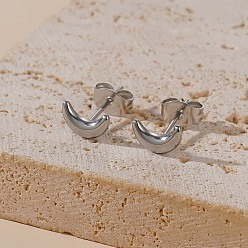 Луна 304 серьги-гвоздики из нержавеющей стали для женщин, цвет нержавеющей стали, луна, 8x4.5 мм