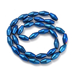 Plaqué Bleu Brins de perles d'hématite non magnétiques synthétiques galvanisées, Toupie, bleu plaqué, 6.2~6.5x12~12.5mm, Trou: 1.4mm, Environ 33 pcs/chapelet, 16.89'' (42.9 cm)