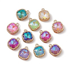 (52) Непрозрачная лаванда Квадратные k9 стеклянные подвески, граненые, с краем из латуни светло-золотистого цвета, разноцветные, 15x12x4.5 мм, отверстие : 1.8 мм