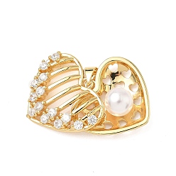 Настоящее золото 18K Латунные микро проложить кубического циркония подвески, сердце, с ABS имитации жемчуга, без кадмия и без свинца, долговечный, стойки покрытие, реальный 18 k позолоченный, 20x23~23.5x4.5~9 мм, отверстие : 4x3.5 мм