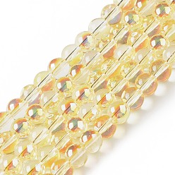Золотистый Прозрачные стеклянные бусины гальваническим пряди, с покрытием цвета радуги, круглые, золотые, 8x7 мм, отверстие : 1.2 мм, около 50~52 шт / нитка, 36.8~39 см