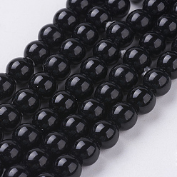 Black Synthetic Black Stone Beads Strands, Dyed, Round, Black, 8mm, Hole: 1mm, about 25pcs/strand, 7.8 inch
