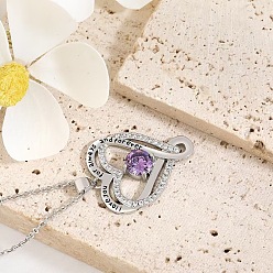 Средняя Орхидея Подвеска в виде сердца из латуни с кубическим цирконием, инкрустированная камнями-талисманами, для женщин., платина, средне орхидеи, 17.72 дюйм (45 см)