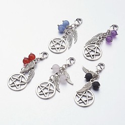 Смешанные камни Кулоны с натуральными драгоценными камнями в тибетском стиле, с латунными карабин-лобстерами , звезда с крылом, 50 мм