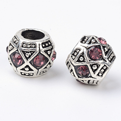 Свет Аметист Сплав горный хрусталь Rondelle большое отверстие европейские шарики, античное серебро, светлый аметист, 11x9 мм, отверстие : 5 мм