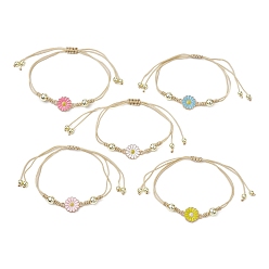 (52) Непрозрачная лаванда Регулируемые нейлоновые плетеные браслеты из бусин, которые можно нанизывать друг на друга, для женщин, с эмалированным подсолнухом из цинкового сплава и гальваническими немагнитными синтетическими гематитовыми бусинами, разноцветные, внутренний диаметр: 3/8~3-1/4 дюйм (1.1 см)