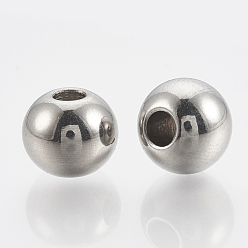 Color de Acero Inoxidable 201 bolas de acero inoxidable, rondo, color acero inoxidable, 8x6.5 mm, agujero: 2.5 mm