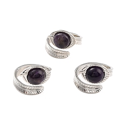 Аметист Овальное кольцо-манжета с натуральным аметистом, открытое кольцо с латунным листом для женщин, без кадмия и без свинца, платина, размер США 8 1/2 (18.5 мм)