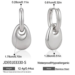 Stainless Steel Color 304 Stainless Steel Hoop Dangle Earrings for Women, Teardrop, Stainless Steel Color, 17.8x12.9mm