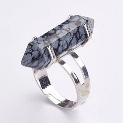 Snowflake Obsidian Natural Snowflake Obsidian Finger Rings, with Iron Ring Finding, Platinum, Size 8, 18mm