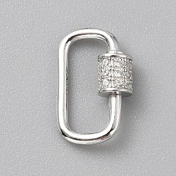Platinum 925 Sterling Silver Rhinestone Screw Clasps, Oval, Platinum, 14.5x9.5x1.3mm
