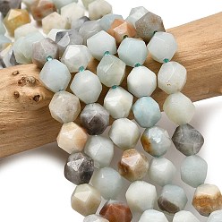 Flower Amazonite Натуральный цветок амазонитовые бусины пряди, звезды вырезать круглые бусы, граненые, 7~8x7~8x7~8 мм, отверстие : 1 мм, около 46~47 шт / нитка, 14.72''~15'' (37.4~38.1 см)