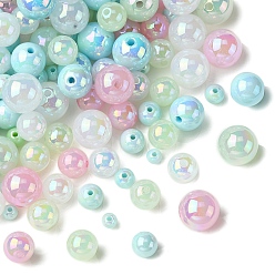 Gemischte Farbe 250g UV-beschichtete, schillernde, undurchsichtige Acrylperlen in Regenbogenfarben, Nachahmung Gelee, gemischte Größen, Runde, Gemischte Farbe, 6~16 mm, Bohrung: 1.8~3 mm, ca. 320 Stk. / 250 g