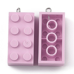 Pearl Pink Opaque Acrylic Pendants, with Platinum Iron Loop, Long Rectangle Building Block Charms, Pearl Pink, 36x16x11.5mm, Hole: 1.5mm